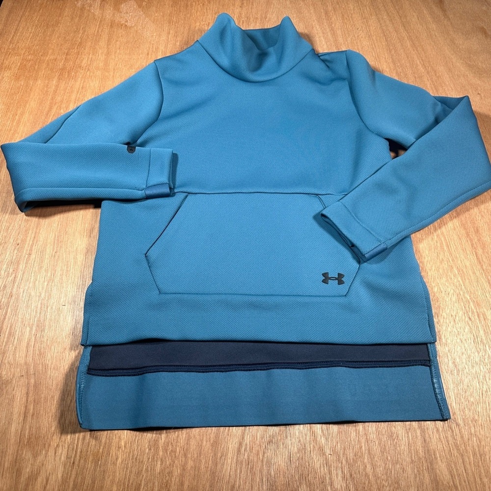 Under Armour Pullover Hoodie Women Small Blue Mesh Activewear Funnel Neck Logo